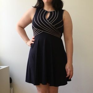 ModCloth grey-and-navy A-line dress in M